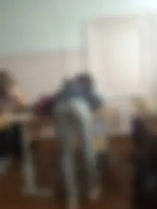 Skinny Girl in Tights Bend Over Desk in the Classroom Candid