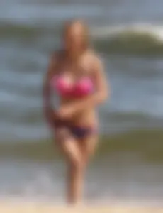 Two sexy beach teens in bikinis, one thick and one skinny with big boobs