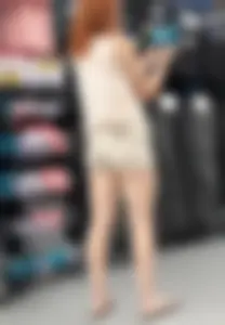 Redhead hottie in shorts shopping with a nice ass