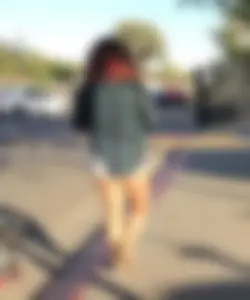 Big boobed redhead walking with no shoes and in shorts