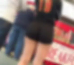 Blonde volleyball girl in spandex shorts with big booty