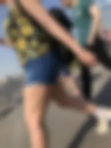 Muscular Legs And Butt in Denim Shorts - Street Creepshots Gallery on a Crosswalk