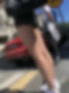 Awesome legs and booty of in denim shorts, hot candid girl crossing the street