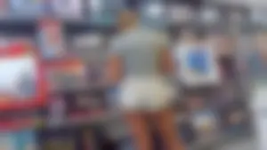 Nerdy Cute Blonde in White Shorts Bends over at LEGO