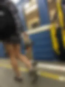 Hot Legs with a Tattoo in Subway Candid Closeup