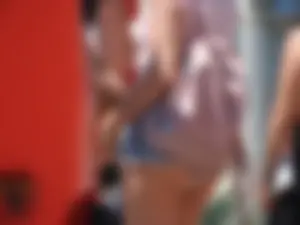 Candid cheeky blonde in short jean shorts looking hot