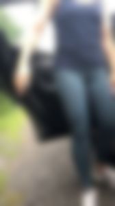 Hot late 40s striped yoga pants ass walking close up pt 3