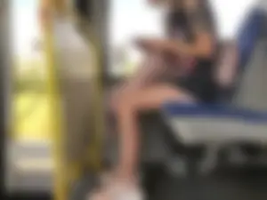 Candid tattooed girlin shorts and sneakers public bus creepshots