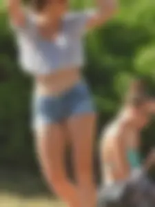A bitch (and her dog) strips off her tight shorts [034]