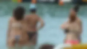 Amazing ebony ass in blue bikini with other sexy friends in bikinis