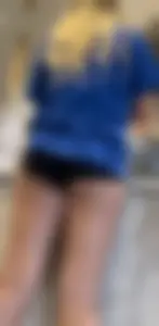 Blonde college slut’s shorts showed her cheeks
