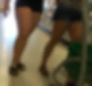 Big booty daughter in spandex shorts shopping with mom in denim shorts