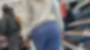 Blonde PAWG in blue leggings shopping at Sephora (Not OC)
