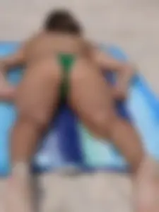 Topless Girl on the Beach Lying on Sand with Spread Legs Candid