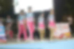 Bunch of athletic Thai cheerleaders at a competition