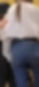 Girl is showing her blue jeans