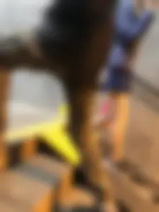 Girl With Skinny Legs in Pahtyhose and a Skirt Walking Down the Stairs Street Candid Gallery