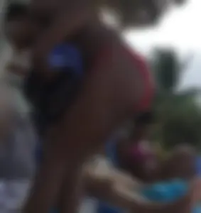 Black friends at the pool in bikinis