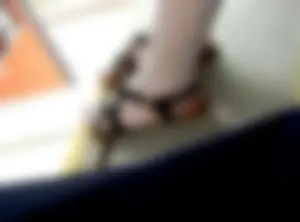 Hot Teen Girls Legs in Sandals and White Lacey Knee Socks Closeup - Public Bus Creepshot