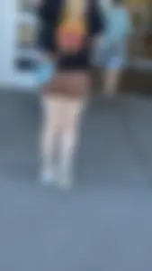 Cute petite bubble blonde hair in short brown spandex. OC