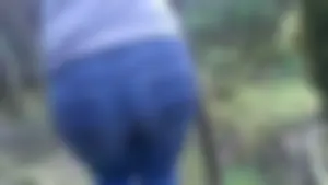 Chubby Booty and Legs in Blue Tight Jeans in the Woods Candid Closeups