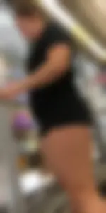 Big booty daughter in spandex shorts shopping with mom in denim shorts