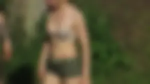 Hot Girl in a Bra and Shorts Outdoor Countryside Candid Photos