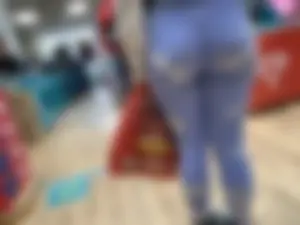 Blonde in blue leggings