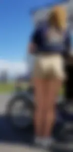Ginger with ass eating shorts and long legs