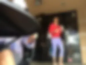 Starbucks milf sexy in light purple leggings with decent ass and mound