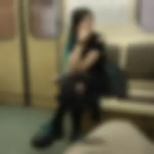 A Gothic Style Girl in a Dress, Black Pantyhose And Massive Boots Sitting With Crossed Legs in a Subway Train Creepshots