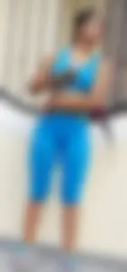 Beautiful and sexy babe out in blue leggings and crop top