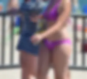 Sexy thick blonde girl in purple bikini