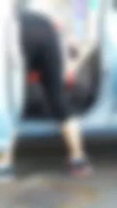 Girl in tight see through leggings with nice ass cleaning her car