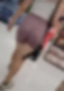 Cute butt Blonde VPL at Wal-Mart in pink biker shorts (OC)