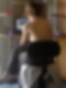 Topless Girl Sitting on Chair in Front of Laptop Home Creepshot