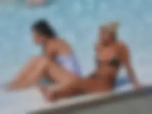 Classy blonde bikini milf lounging at the pool with her sister [088]