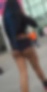 Ebony cheeks exposed in Biker Shorts