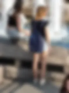 Girl with Hot Booty and Legs in Denim Mini-Shorts by the Fountain Street Candid