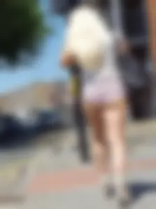 Blonde Milf with Muscular Ass and Legs in Mini Shorts on High Platforms Street Creepshots