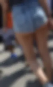 Thick booty babe in denim shorts showing her cheeks