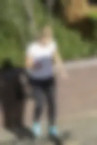 Blonde with see through leggings and no panties exercising in public in London