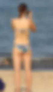 Blue floral bikini babe on the beach