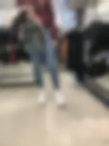 Cute Blonde Girl in Tight Blue Jeans Store Candid