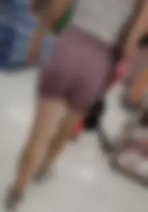 Cute butt Blonde VPL at Wal-Mart in pink biker shorts (OC)