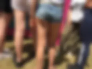 Hot candid teens in shorts at the countryside festival, amazing set of creepshots
