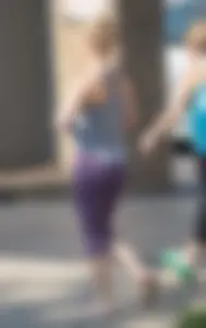 Sexy blonde out walking in purple leggings with a nice ass