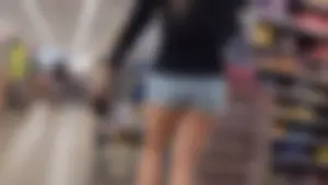 White blonde girl ass  in jean  shorts