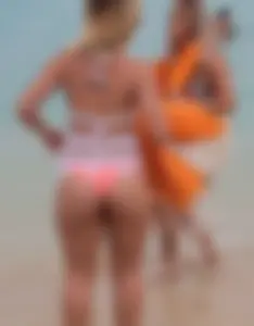 Couple PAWGs on the beach in bikinis partying