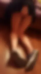 Girl in a Skirt with Skinny Legs Standing on Her Knees Home Selfie